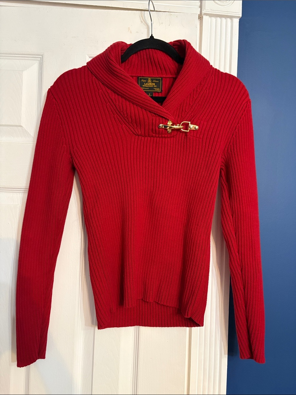 Ralph Lauren Y2K Ribbed Cotton Shawl Collar Knit Top Sweater - size small - Picture 5 of 5